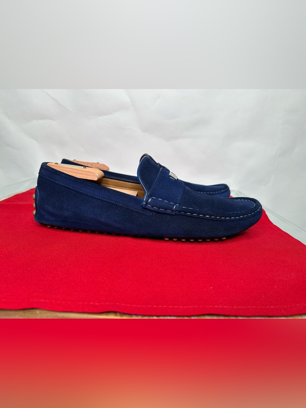 Gucci Blue Suede Loafers Drivers 11  Navy - Picture 4 of 8